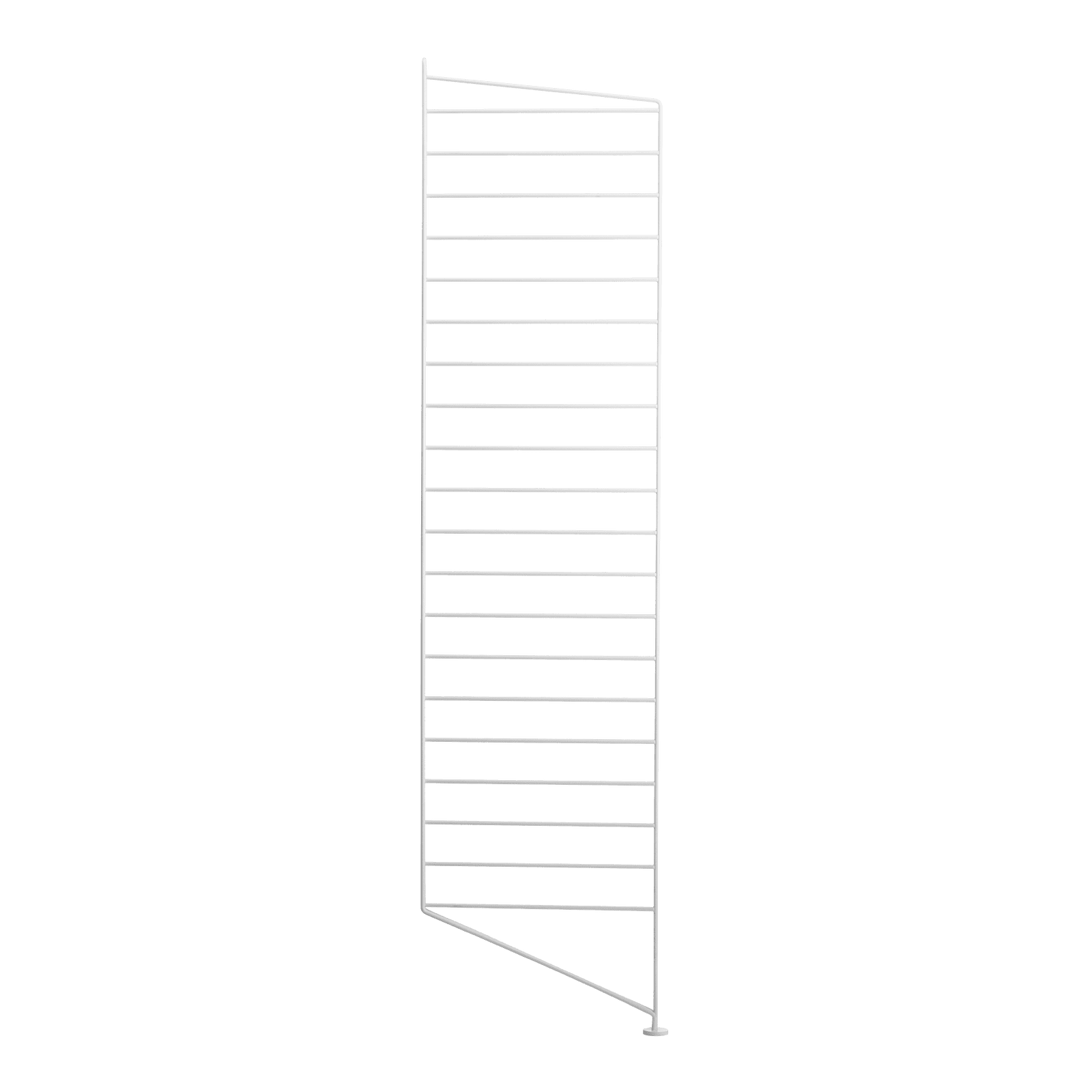 The floor panels are available in three heights, 85 cm, 115 cm, 200 cm along with one depth, 30 cm. The panels are the base when building your string shelf. When the panels are decided you can start adding products with 30 cm depth from String® System. Choose among shelves, cabinets, drawers, magazine shelves and more. The foot of the floor panel rests against the floor which makes the shelf stable while appearing light and airy. Make your shelf even more functional and unique by adding organizers, knife holder or a magazine holder, which all are placed on the panel’s threads. The panels come in two different packaging’s, either with one floor panel or two floor panels.
