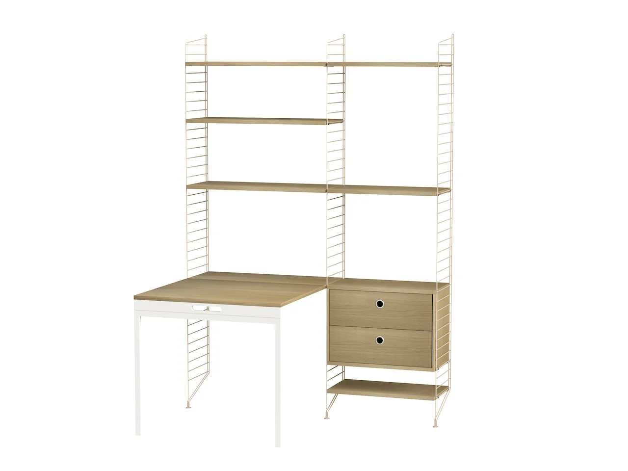 Product Image for String Arbetsplats E Beige/Ek Bokhylla med lådhurts & fällbord