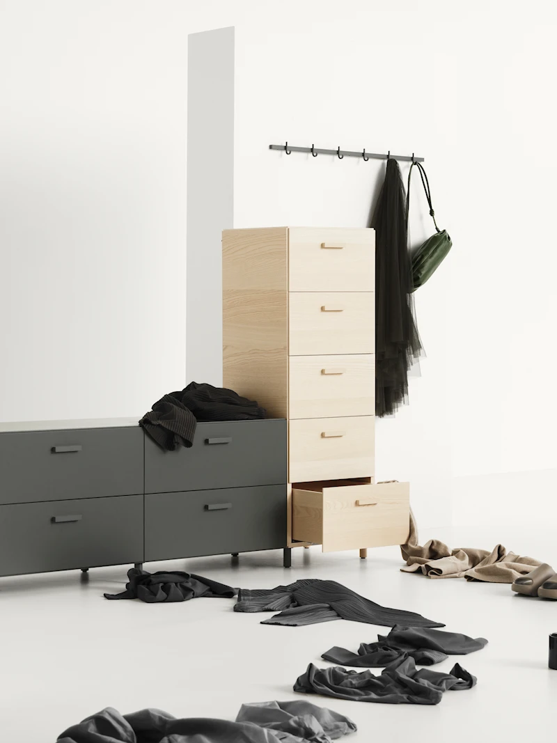 One low and one tall Relief drawer with legs  Frêne