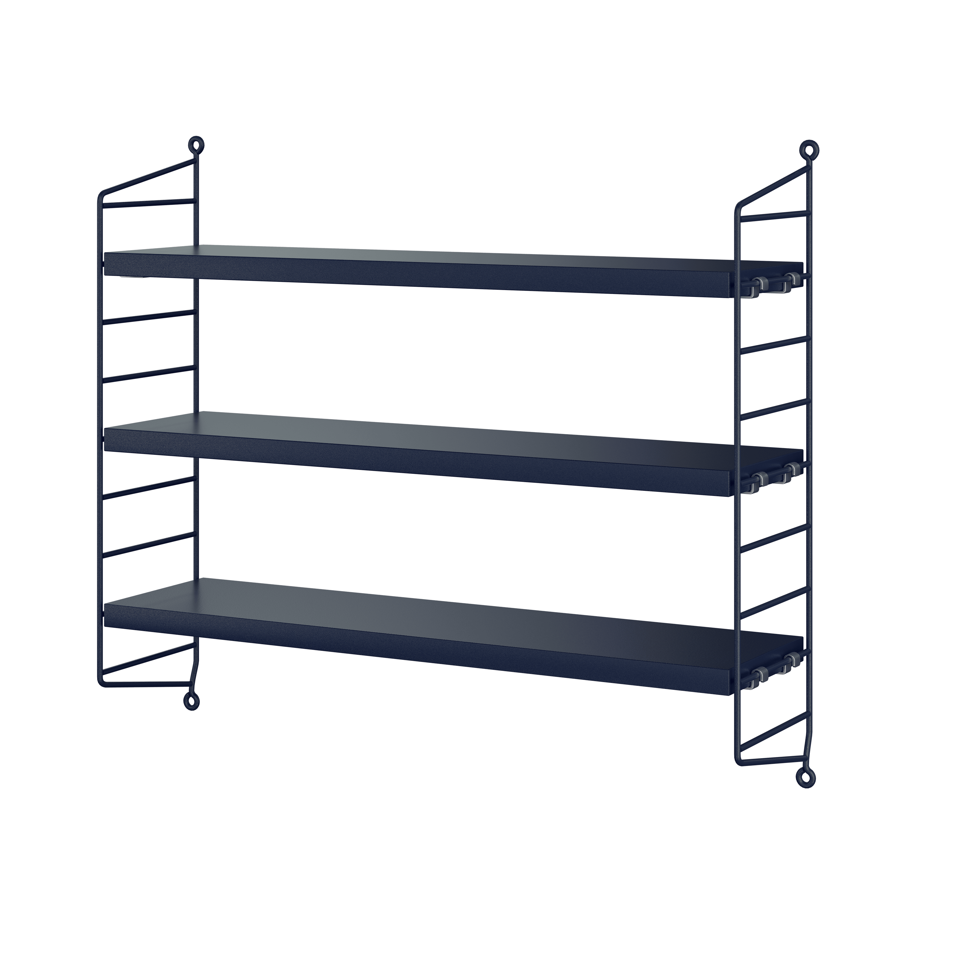 String® Pocket is sold as a complete shelf but is equally flexible as String® System. String® Pocket invites creativity and personality where you can combine two or three String® Pocket shelves into one larger shelf. Mix and match different colours and wooden alternatives to suit your style and preferences. Since the shelf is neat and practical it fits equally well as a nightstand as an extra shelf in your hallway. String® Pocket is sold as one complete unit containing two wire panels, height 50 cm, and three shelves, width 58 cm and depth 15 cm.
