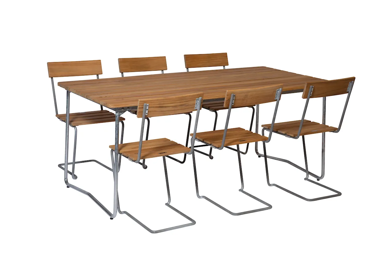 Matgrupp Bord B31 170 & 6x Stol 1 Teak/varmförzinkat