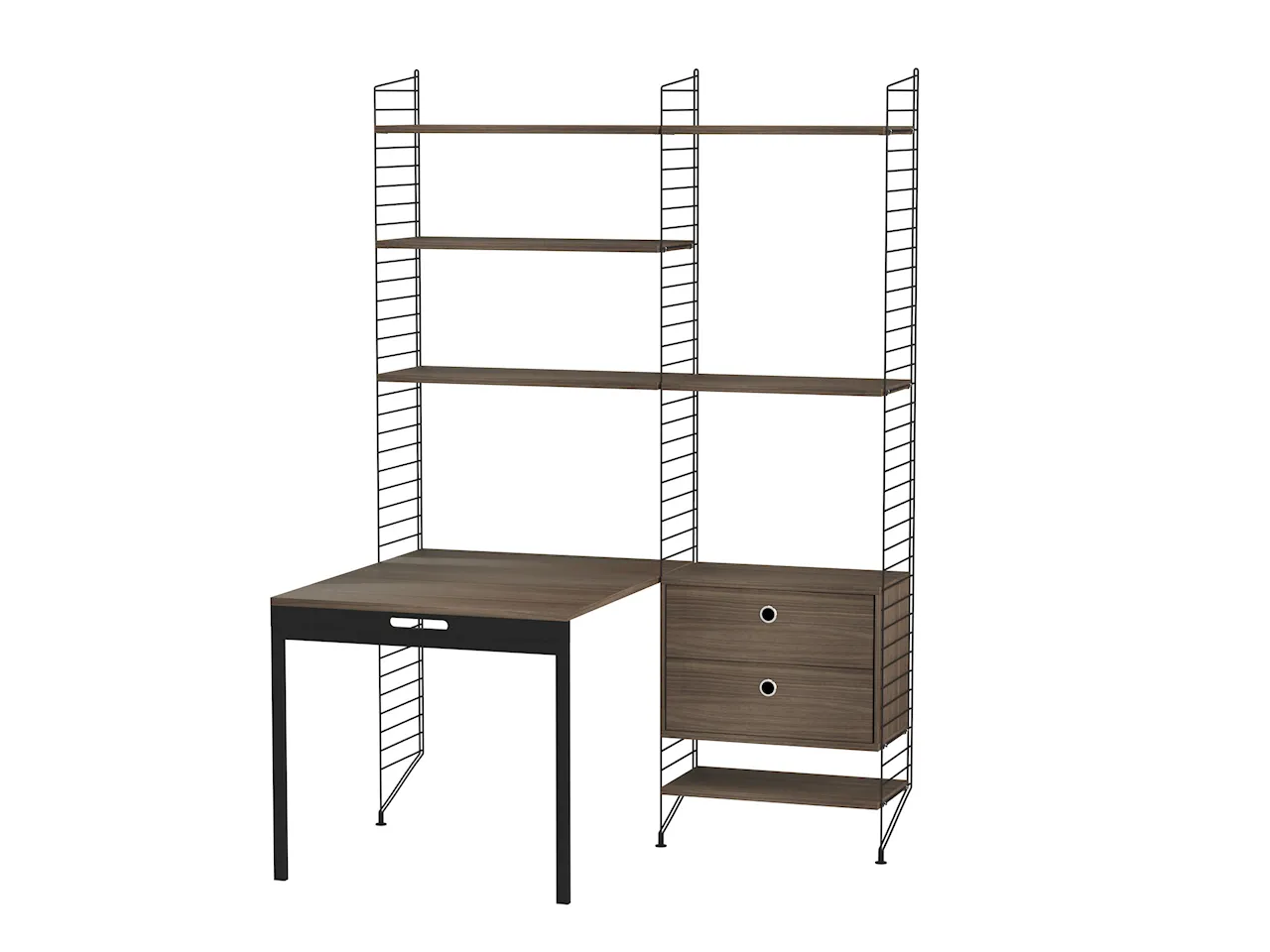 Product Image for String Arbetsplats E Svart/Valnöt Bokhylla med lådhurts & fällbord