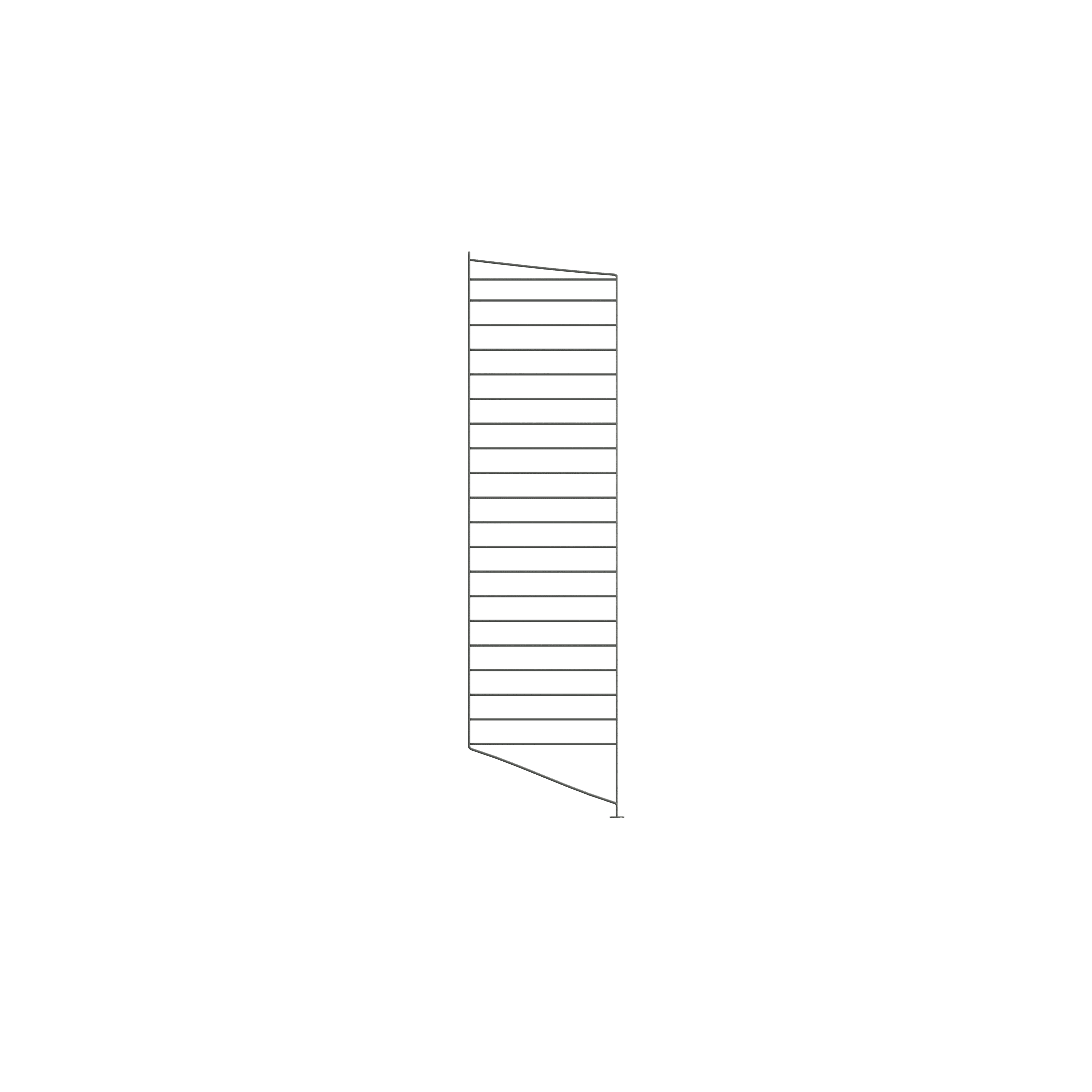 The floor panels are available in three heights, 85 cm, 115 cm, 200 cm along with one depth, 30 cm. The panels are the base when building your string shelf. When the panels are decided you can start adding products with 30 cm depth from String® System. Choose among shelves, cabinets, drawers, magazine shelves and more. The foot of the floor panel rests against the floor which makes the shelf stable while appearing light and airy. Make your shelf even more functional and unique by adding organizers, knife holder or a magazine holder, which all are placed on the panel’s threads. The panels come in two different packaging’s, either with one floor panel or two floor panels.