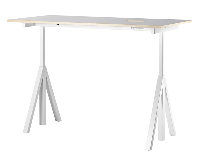 Height-adjustable work desk 160x78 White/Light grey linoleum with edging in ash