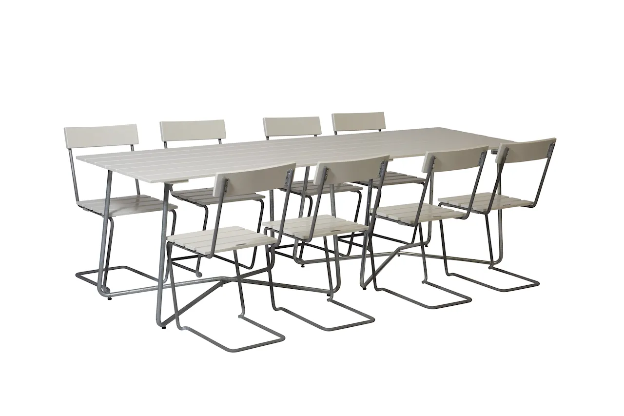 Table B25A 120 - 8x Chair 1 White Oak/Galvanized