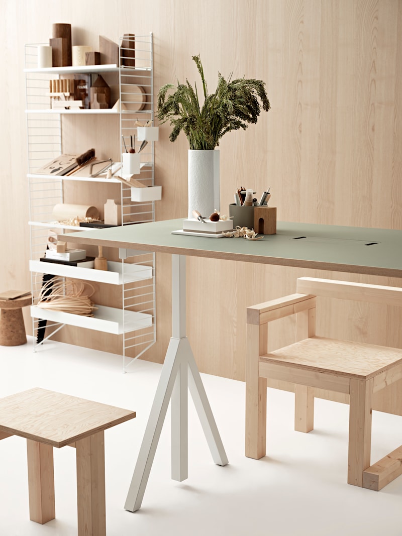 Work desks 140x78 White/Light grey linoleum with edging in ash