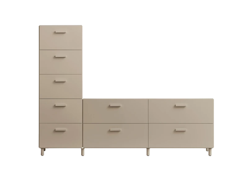 One low and one tall Relief drawer with legs  Beige
