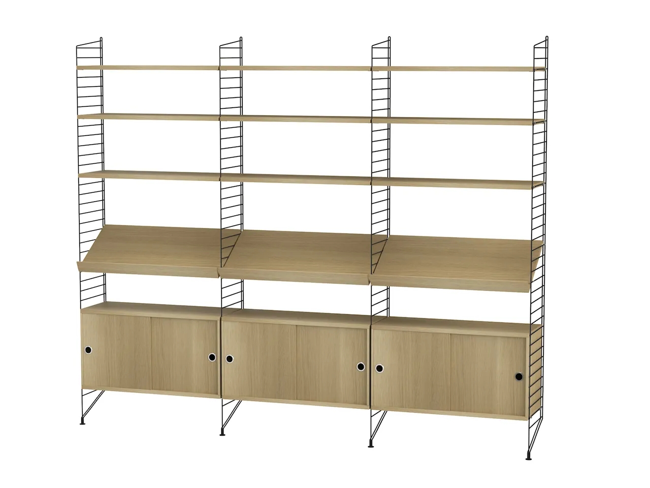 Product Image for String Vardagsrum G Svart/Ek Stor bokhylla med skåp & tidskriftshyllor