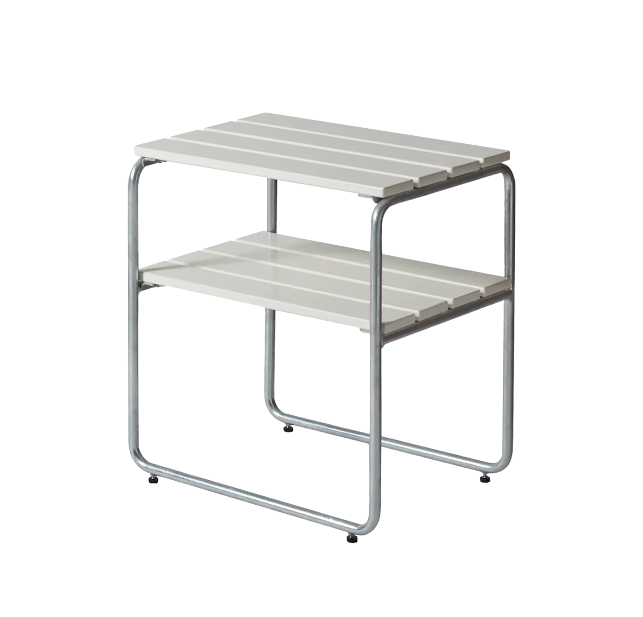 Sidobord L45 - Vitlackad ek med varmförzinkat stativ