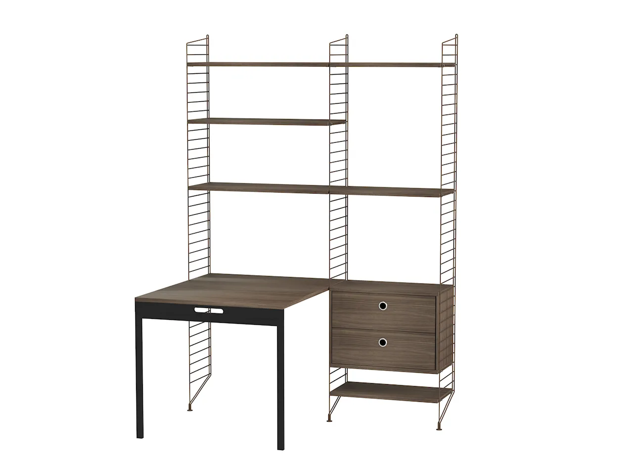 Product Image for String Arbetsplats E Brun/Valnöt Bokhylla med lådhurts & fällbord
