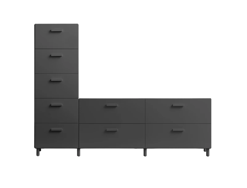 One low and one tall Relief drawer with legs  Grey