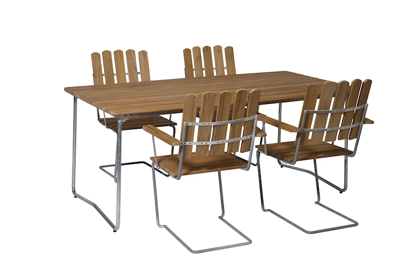 Matgrupp Bord B31 170 & 4x Fåtölj A2 Teak/varmförzinkat