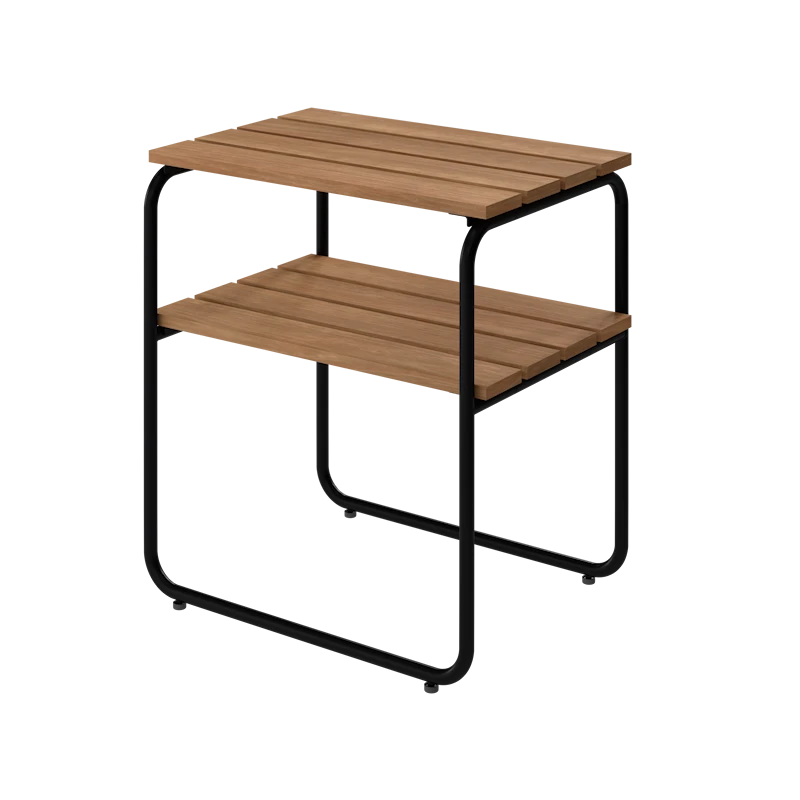 Sidobord L45 - Obehandlad teak med svart stativ