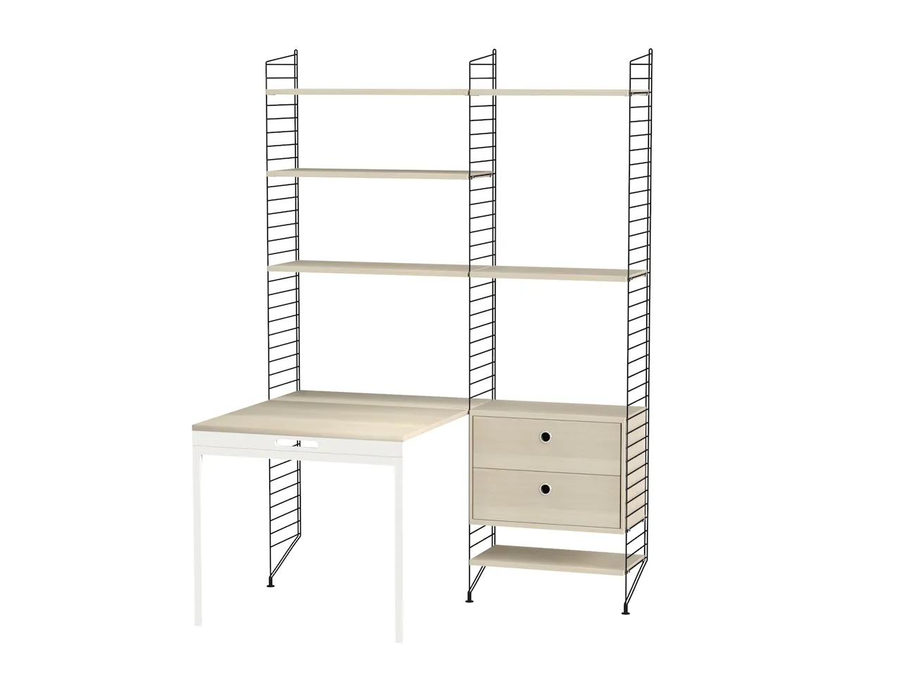 Product Image for String Arbetsplats E Svart/Ask Bokhylla med lådhurts & fällbord