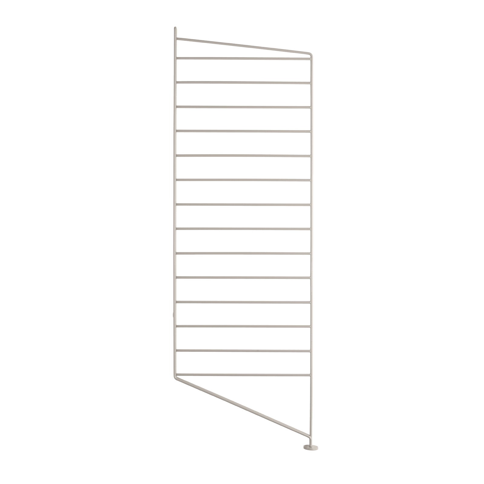 The floor panels are available in three heights, 85 cm, 115 cm, 200 cm along with one depth, 30 cm. The panels are the base when building your string shelf. When the panels are decided you can start adding products with 30 cm depth from String® System. Choose among shelves, cabinets, drawers, magazine shelves and more. The foot of the floor panel rests against the floor which makes the shelf stable while appearing light and airy. Make your shelf even more functional and unique by adding organizers, knife holder or a magazine holder, which all are placed on the panel’s threads. The panels come in two different packaging’s, either with one floor panel or two floor panels.