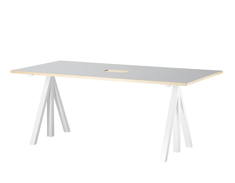 Work desks 180x90 White/Light grey linoleum with edging in ash
