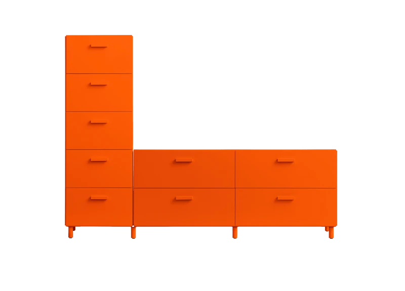 One low and one tall Relief drawer with legs  Orange