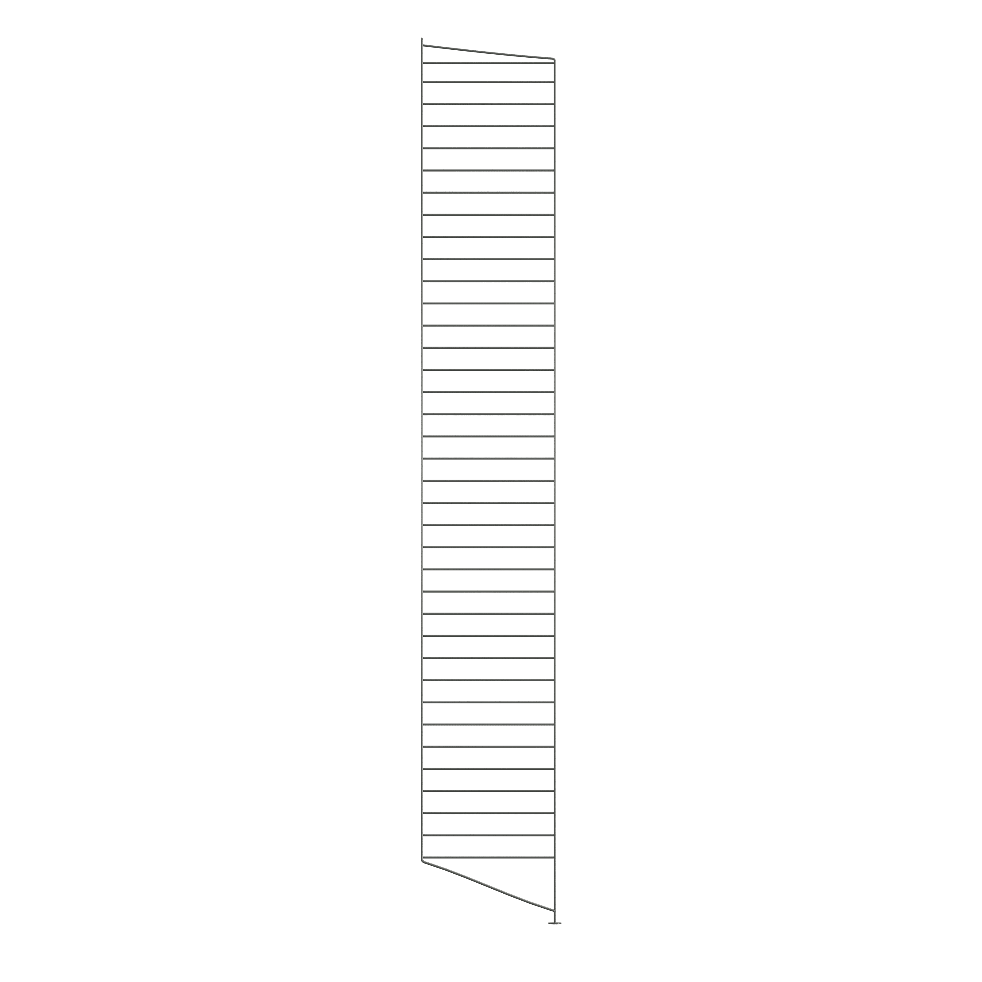 Golvgavlar finns i tre höjder, 85 cm, 115 cm, 200 cm, samt ett djup, 30 cm. Gavlarna är basen för att bygga din stringhylla. Därefter kan du addera produkter från String® System förutsatt att de har 30 cm djup. Välj mellan en rad olika produkter så som hyllplan, skåp, lådhurtsar och tidskriftshyllor. Golvgaveln vilar mot golvet med sin fot vilket gör den väldigt stabil men samtidigt ger en lätt och luftig känsla. För att göra din hylla ännu mer funktionell och unik kan du komplettera med organizers, knivblock eller en tidskriftssamlare som hängs på gaveln. Golvgavlarna säljs i både 1-pack och 2-pack.