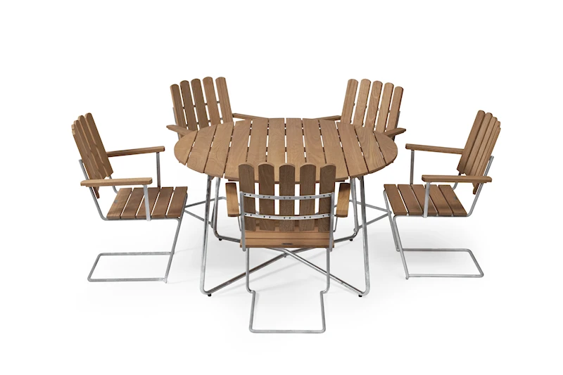 Table 9A 120 + 5x Armchair A2 Oak/hot dip galvanised