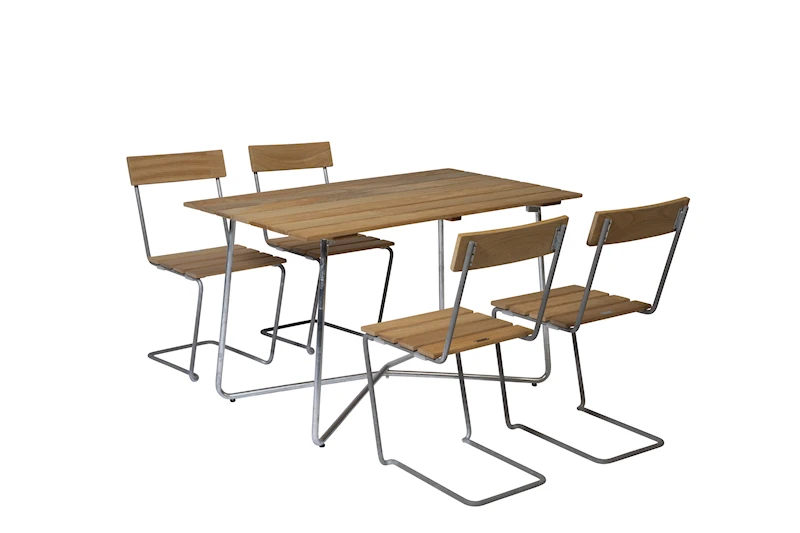 Table B25A + 4x Chair 1 Oak/hot dip galvanised