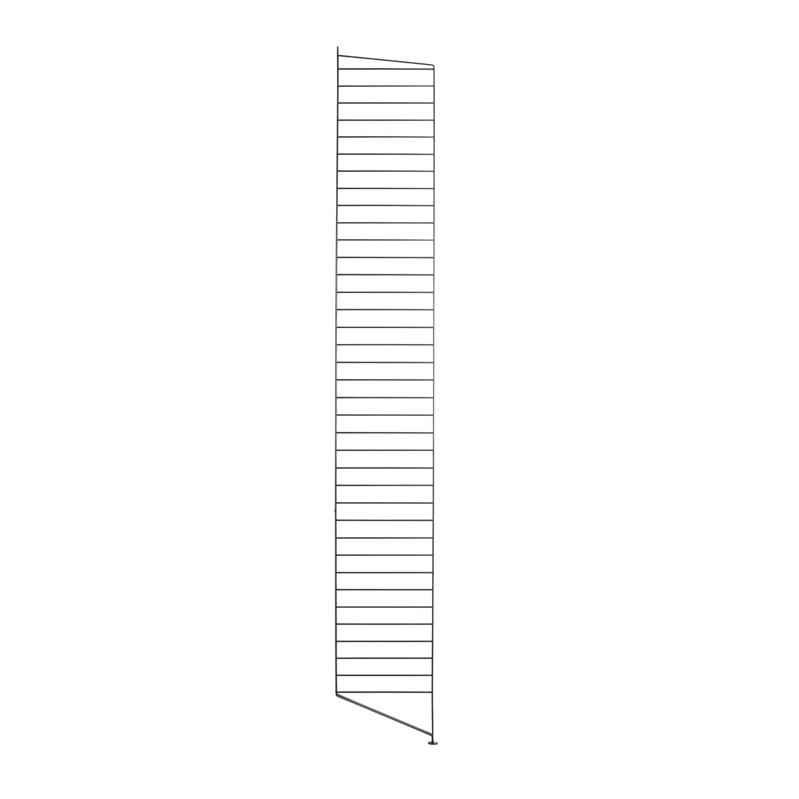 The floor panels are available in three heights, 85 cm, 115 cm, 200 cm along with one depth, 30 cm. The panels are the base when building your string shelf. When the panels are decided you can start adding products with 30 cm depth from String® System. Choose among shelves, cabinets, drawers, magazine shelves and more. The foot of the floor panel rests against the floor which makes the shelf stable while appearing light and airy. Make your shelf even more functional and unique by adding organizers, knife holder or a magazine holder, which all are placed on the panel’s threads. The panels come in two different packaging’s, either with one floor panel or two floor panels.