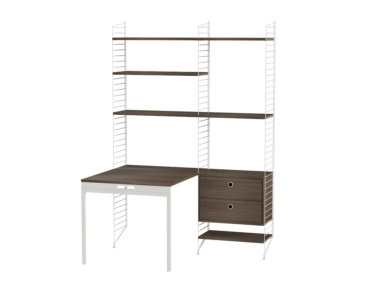 Product Image for String Arbetsplats E Vit/Valnöt Bokhylla med lådhurts & fällbord