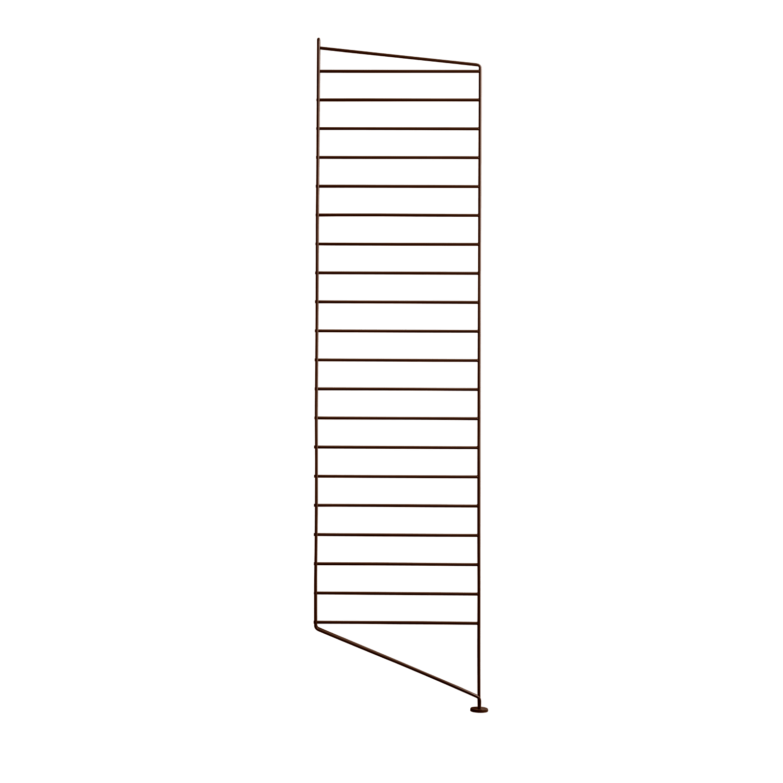 The floor panels are available in three heights, 85 cm, 115 cm, 200 cm along with one depth, 30 cm. The panels are the base when building your string shelf. When the panels are decided you can start adding products with 30 cm depth from String® System. Choose among shelves, cabinets, drawers, magazine shelves and more. The foot of the floor panel rests against the floor which makes the shelf stable while appearing light and airy. Make your shelf even more functional and unique by adding organizers, knife holder or a magazine holder, which all are placed on the panel’s threads. The panels come in two different packaging’s, either with one floor panel or two floor panels.