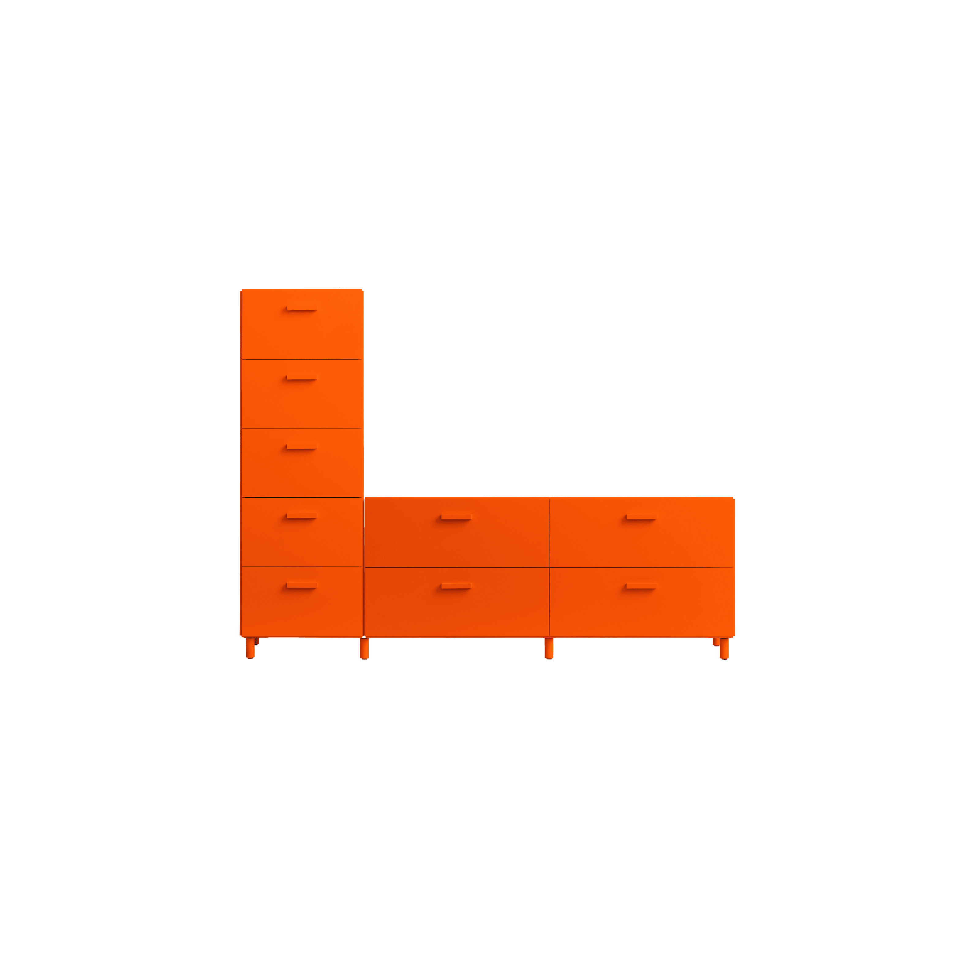 One low and one tall Relief drawer with legs  Orange