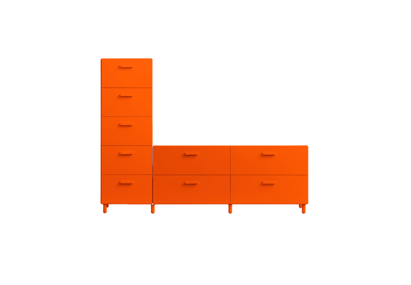One low and one tall Relief drawer with legs  Orange