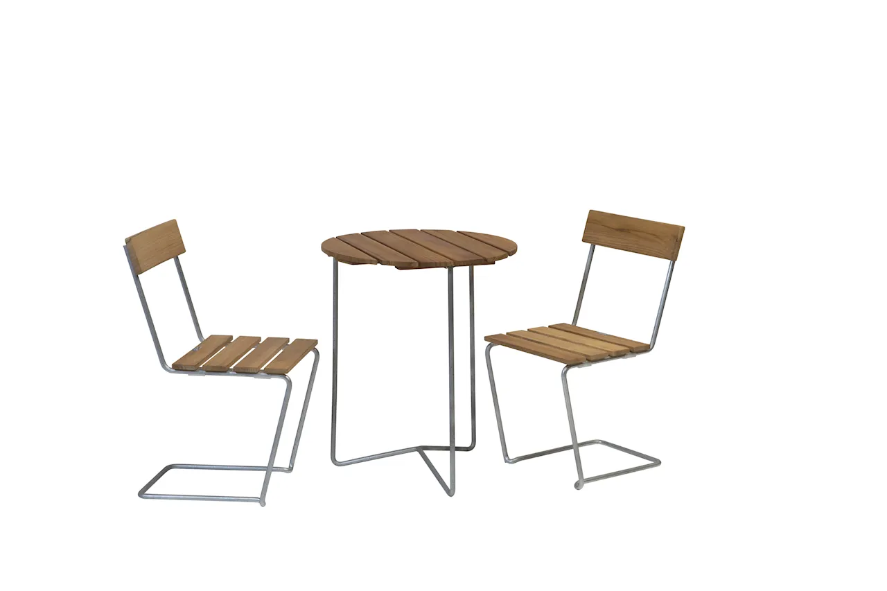 Caféset Bord 6B & 2x Stol 1 Teak/varmförzinkat