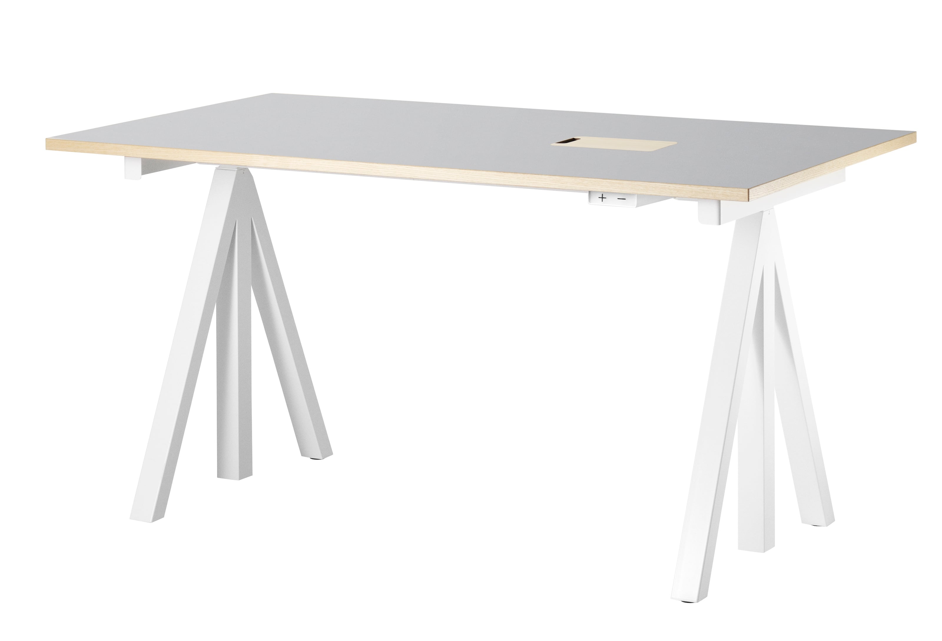 Höj- och sänkbart skrivbord 140x78 Vit/Ljusgrå linoleum med kantlist i ask