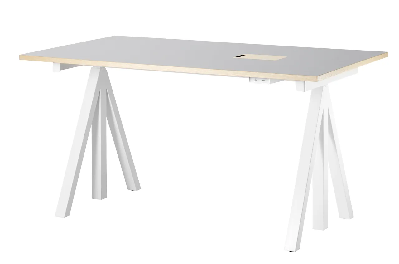 Product Image for String Höj- och sänkbart skrivbord 140x78 Vit/Ljusgrå linoleum med kantlist i ask