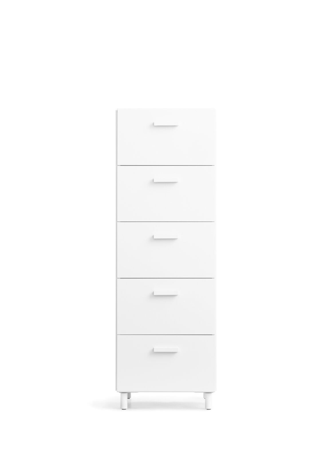 Tall Chest of Drawer from Relief with five drawers. All units from Relief can easily be connected. With five colours and three sizes, you can create multiple unique Relief combinations. The back of Relief is as beautifully designed as the front, making placement creative and fun. The dimensions are w41 x d41 x h115 cm. Each drawer's inner dimensions are w33 x d36.3 x h17 cm. Relief is delivered unassembled.