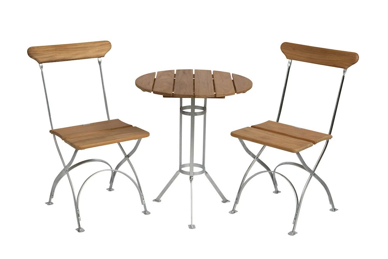 Bryggeribord 60 Trefot & 2 Bryggeristolar, Obehandlad teak