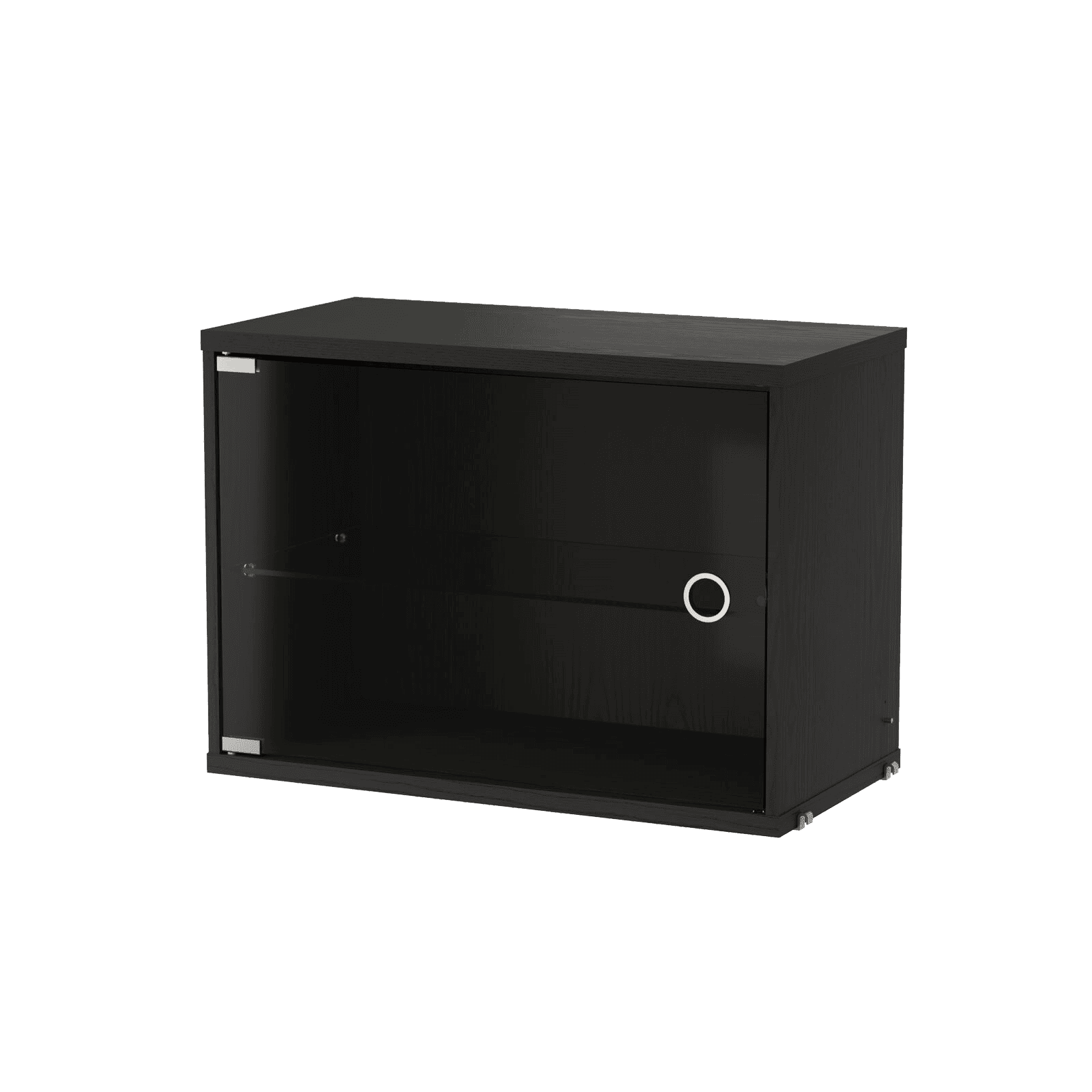 The Display Cabinet with Swing Glass Door is available in a width of 58 cm and a depth of 30 cm. It's compatible with all 30 cm deep wire and plex panels from String® System. Adding a bold element like a display cabinet enhances the visual appeal of your shelf while providing extra storage and the opportunity to display delicate items. The door can be mounted on either side of the cabinet. It includes one adjustable inner shelf, and the internal dimensions are w54 x d26 x h38 cm. The cabinet is delivered unassembled.