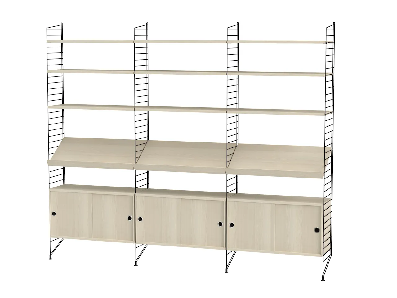 Product Image for String Vardagsrum G Svart/Ask Stor bokhylla med skåp & tidskriftshyllor