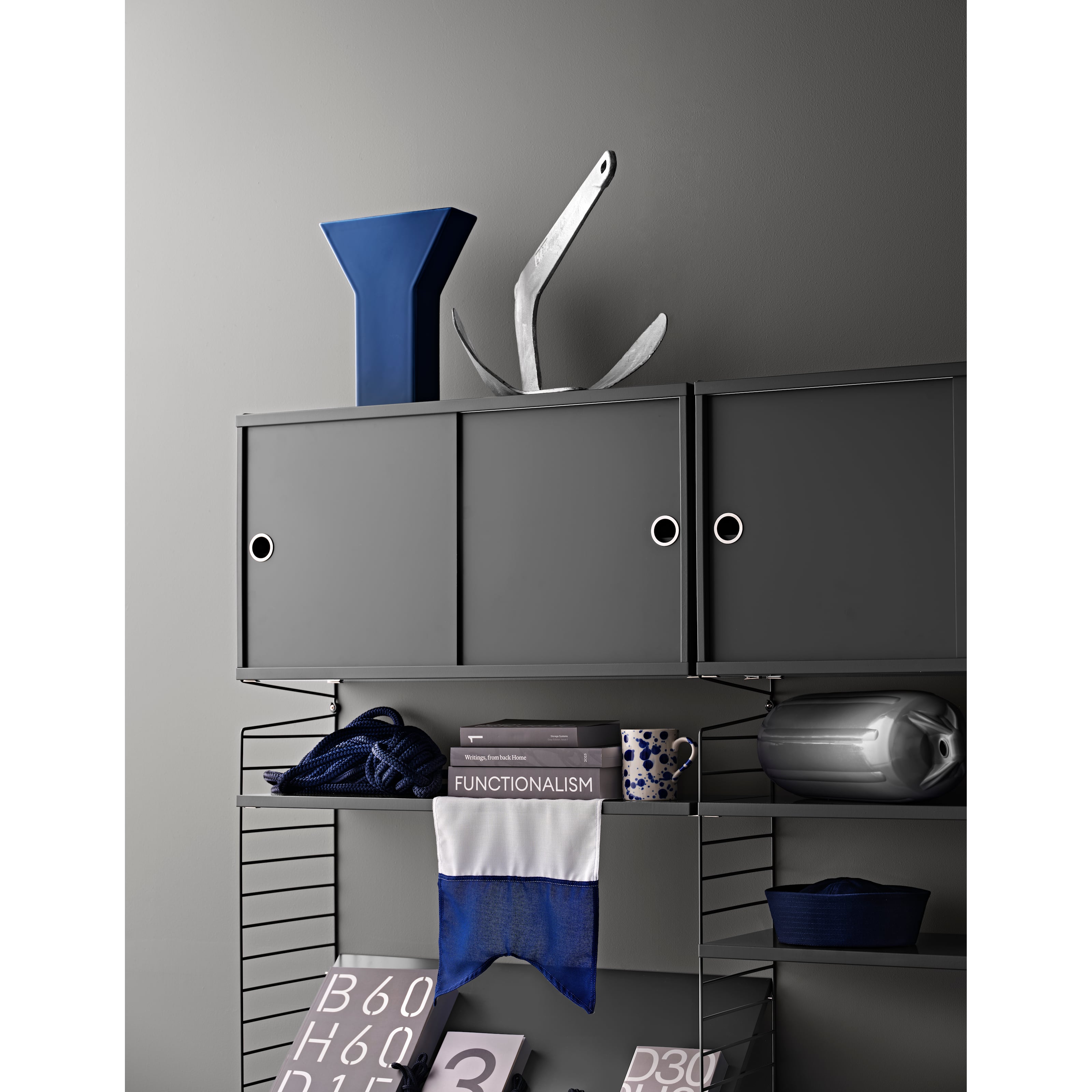 Cabinet with sliding doors w78 x d20 x h37 cm Dark grey