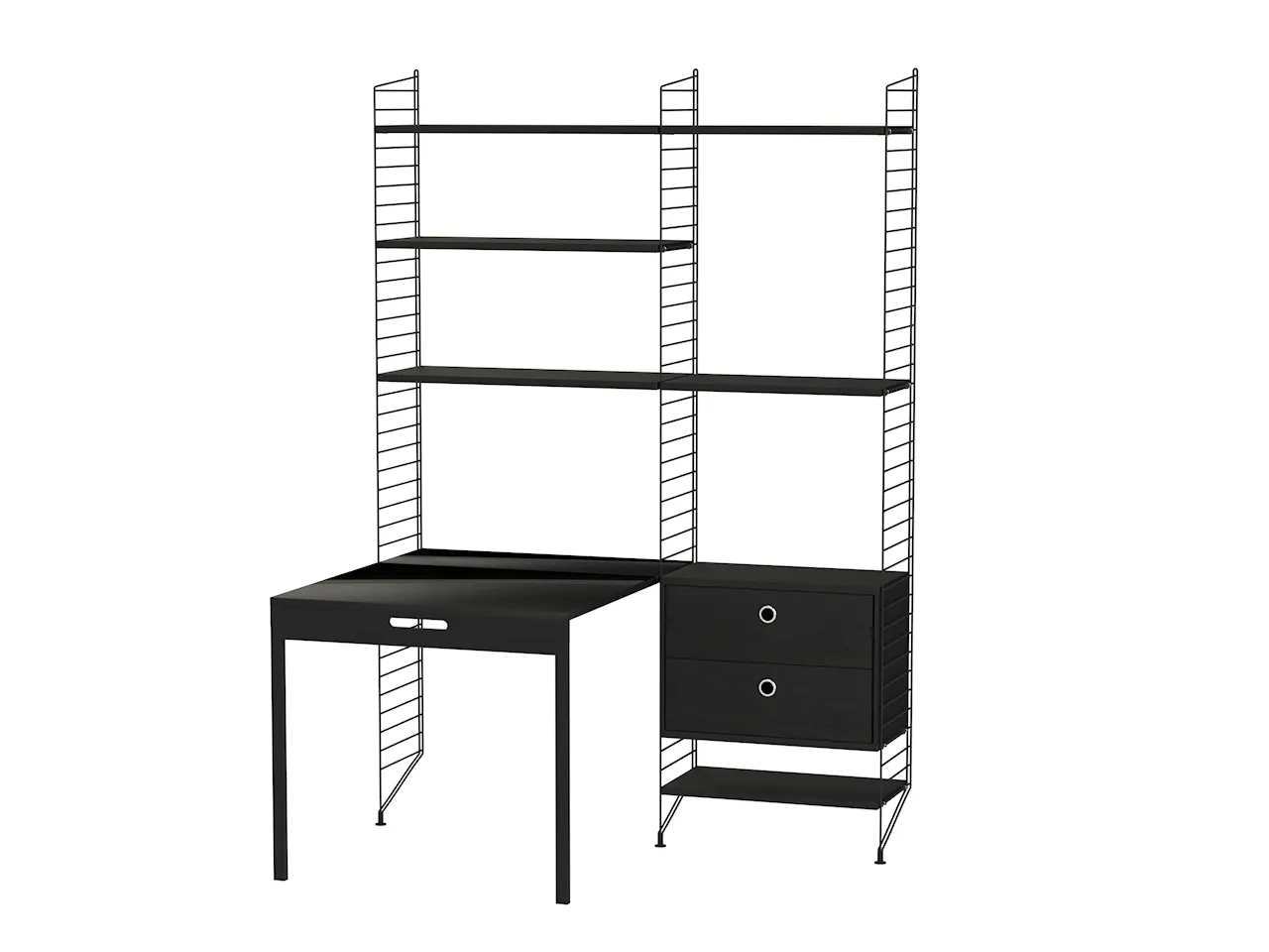 Product Image for String Arbetsplats E Svart/Svartbetsad ask Bokhylla med lådhurts & fällbord