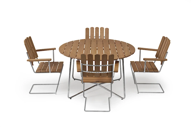 Matgrupp Bord 9A 100 & 4x Fåtölj A2 Ek/varmförzinkat