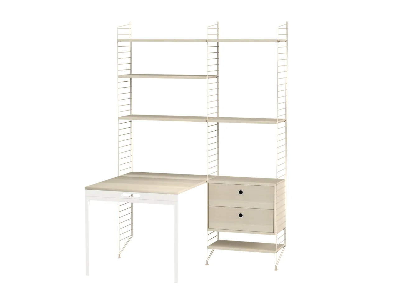 Product Image for String Arbetsplats E Beige/Ask Bokhylla med lådhurts & fällbord