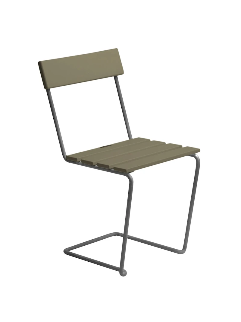 Stol 1 - Ljusgrön ek med varmförzinkad stativ