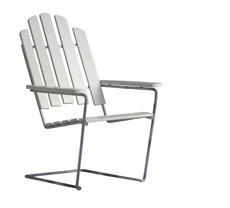 Sunlounger A3 - White lacquered oak with hot galvanized base