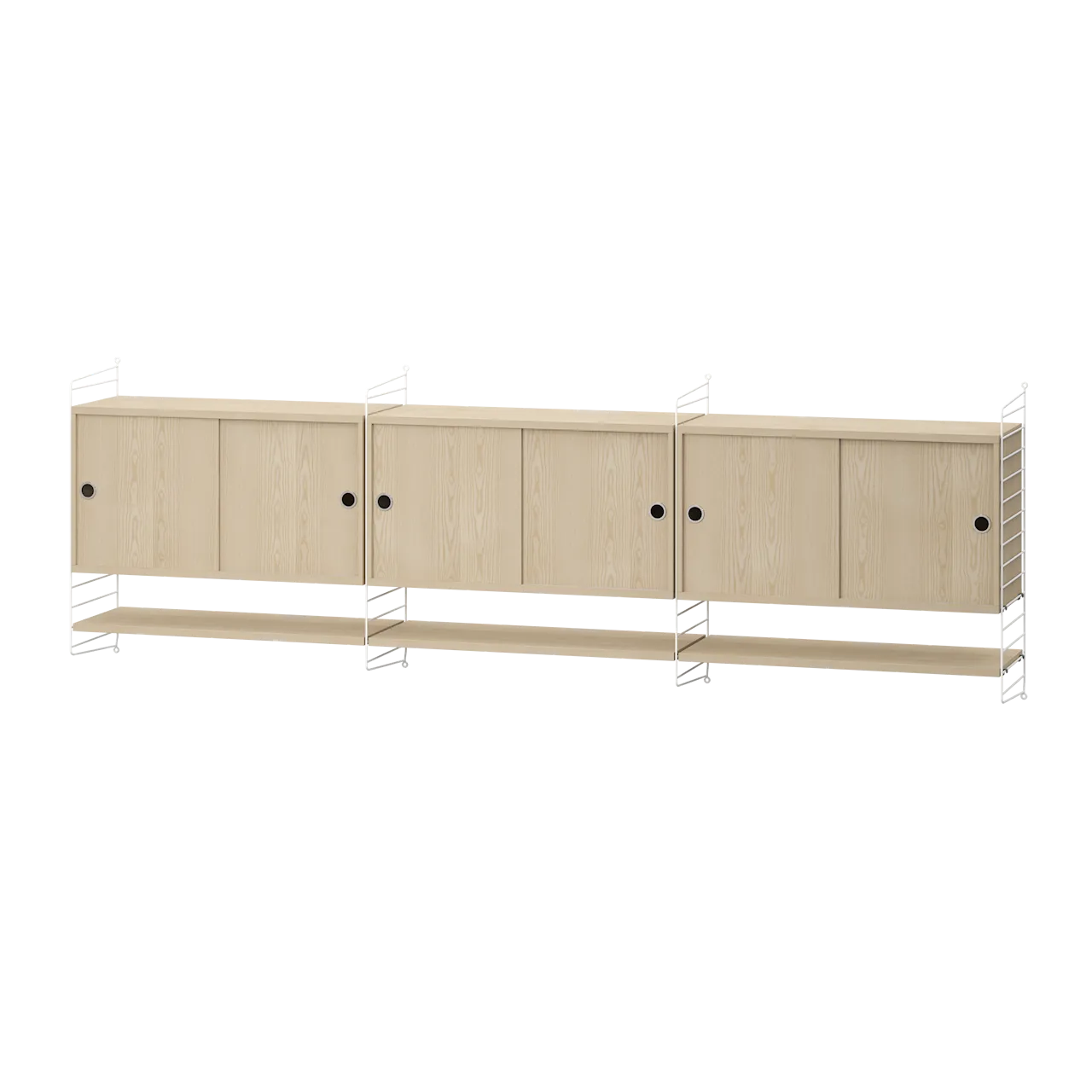 Product Image for String Vardagsrum E Vit/Ask Vägghängt sideboard med tre skåp & hyllplan, 240cm