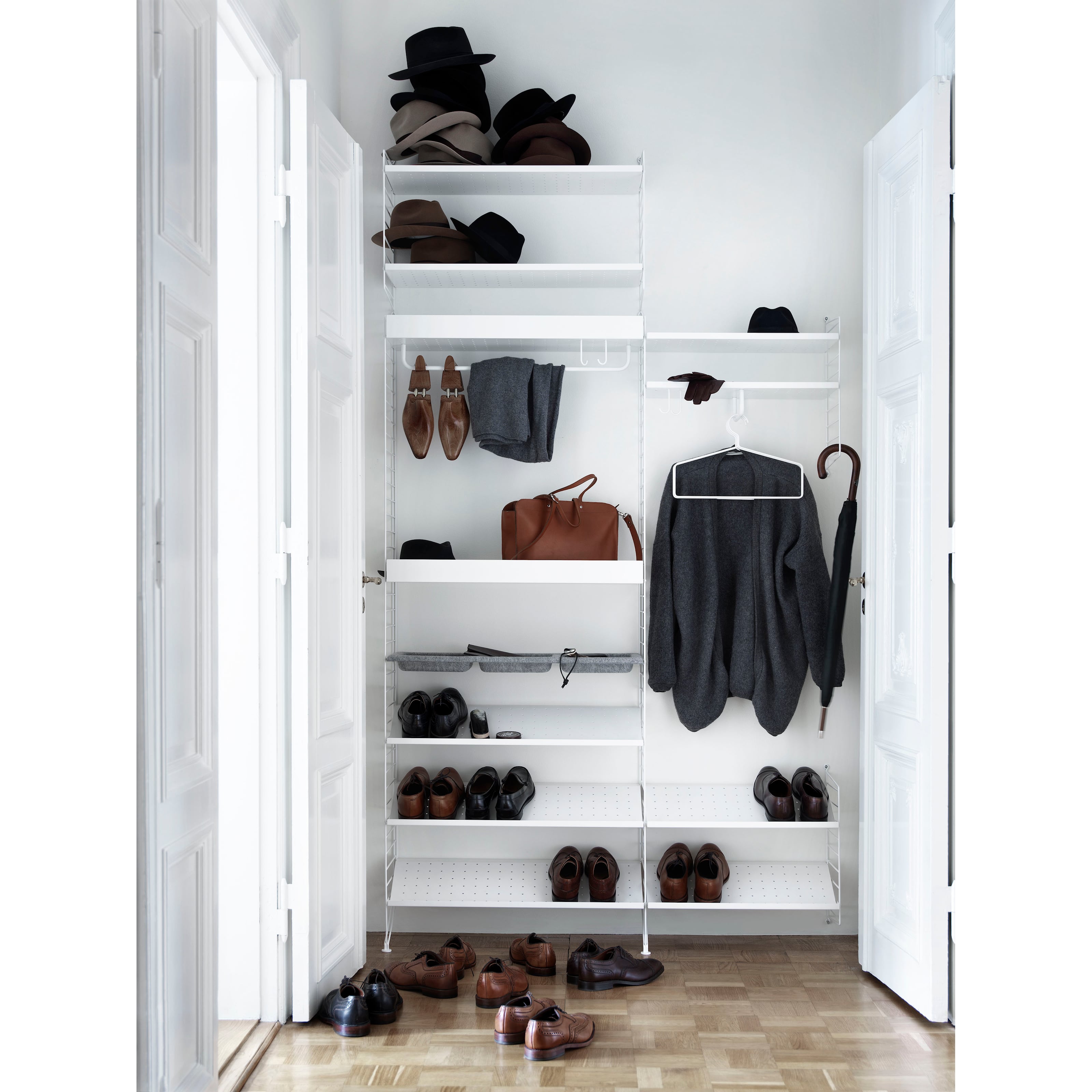 For the spacious bedroom you have this two-section floor mounted combination with many features such as rods and shoe shelves.