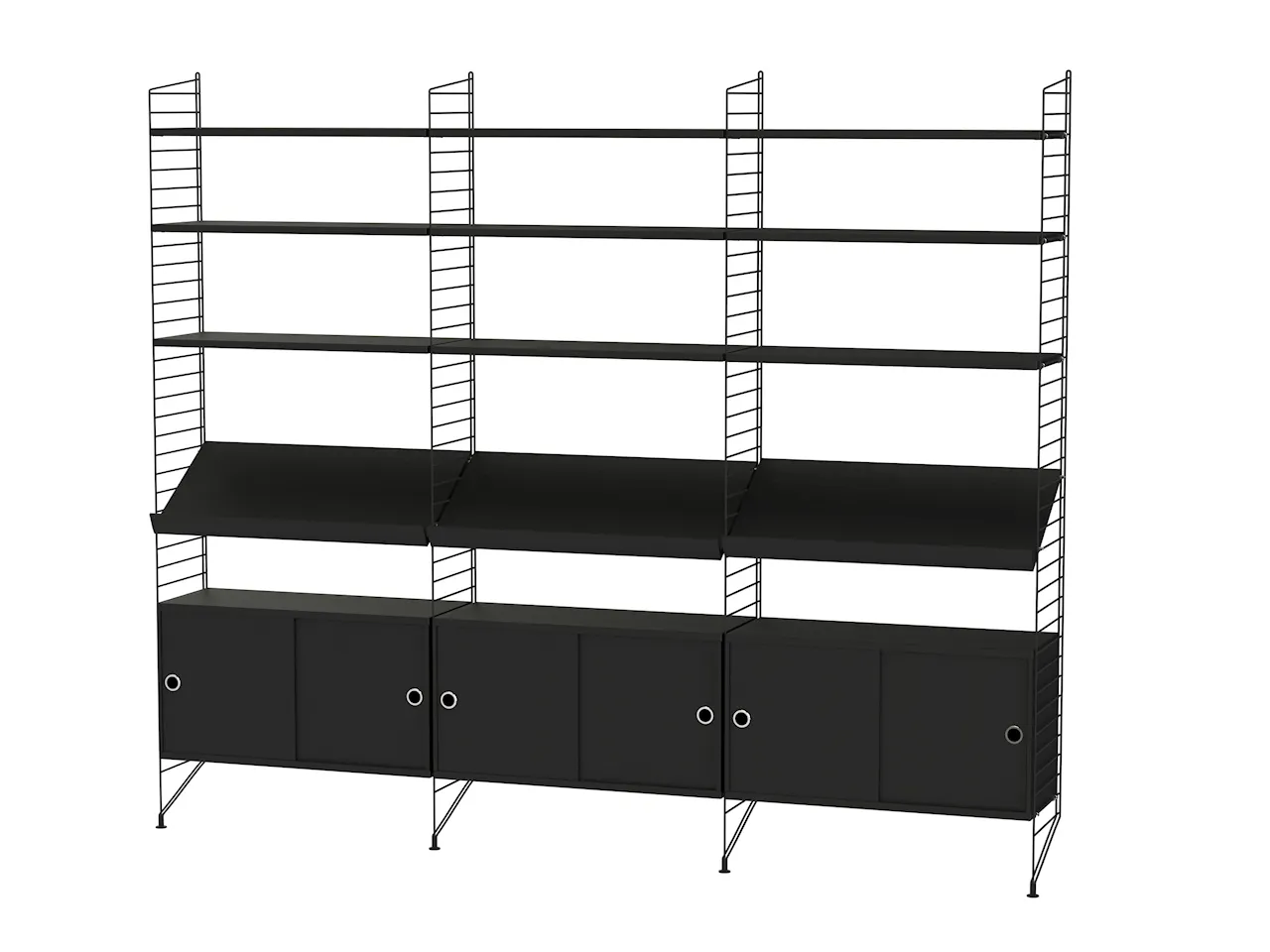 Product Image for String Vardagsrum G Svart/Svartbetsad ask Stor bokhylla med skåp & tidskriftshyllor