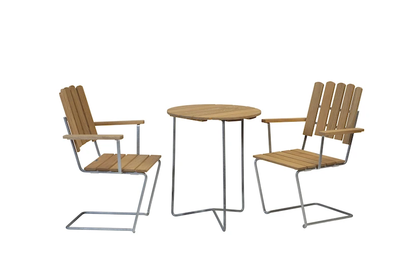 Caféset Bord 6B & 2x Fåtölj A2 Ek/varmförzinkat