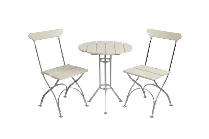 Brewery table 60 Tripod + 2 Brewery chairs, White lacquered oak