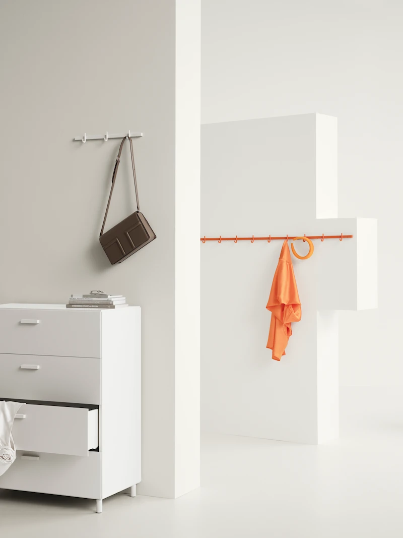 One low and one tall Relief drawer with legs White