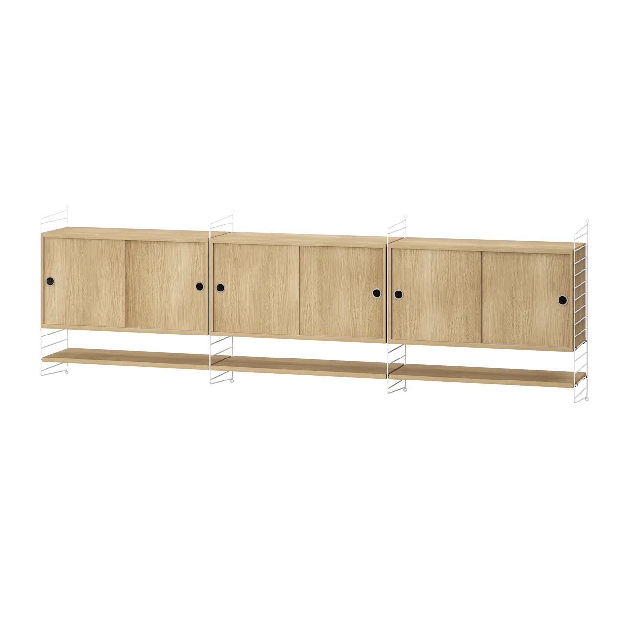 Product Image for String Vardagsrum E Vit/Ek Vägghängt sideboard med tre skåp & hyllplan, 240cm