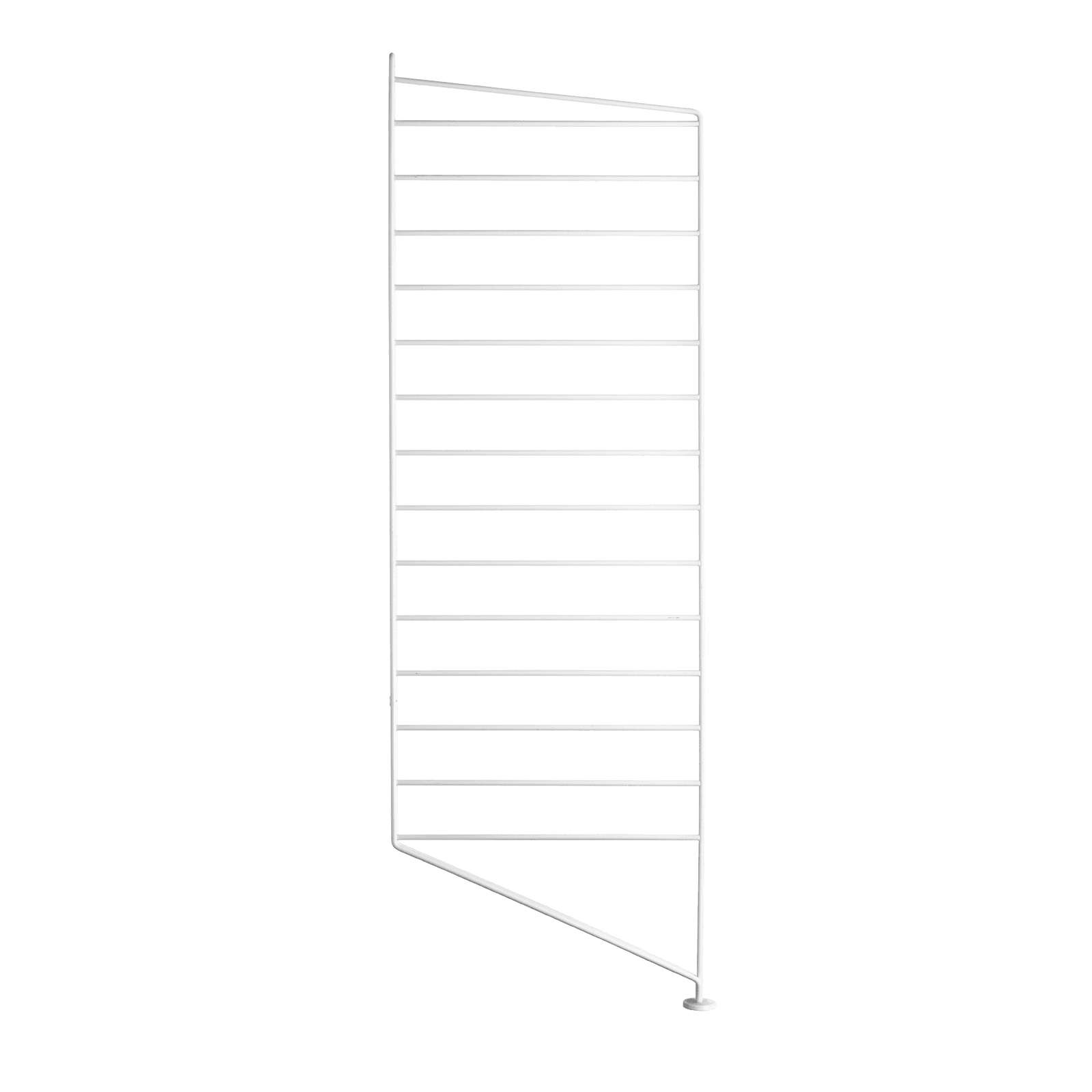 The floor panels are available in three heights, 85 cm, 115 cm, 200 cm along with one depth, 30 cm. The panels are the base when building your string shelf. When the panels are decided you can start adding products with 30 cm depth from String® System. Choose among shelves, cabinets, drawers, magazine shelves and more. The foot of the floor panel rests against the floor which makes the shelf stable while appearing light and airy. Make your shelf even more functional and unique by adding organizers, knife holder or a magazine holder, which all are placed on the panel’s threads. The panels come in two different packaging’s, either with one floor panel or two floor panels.